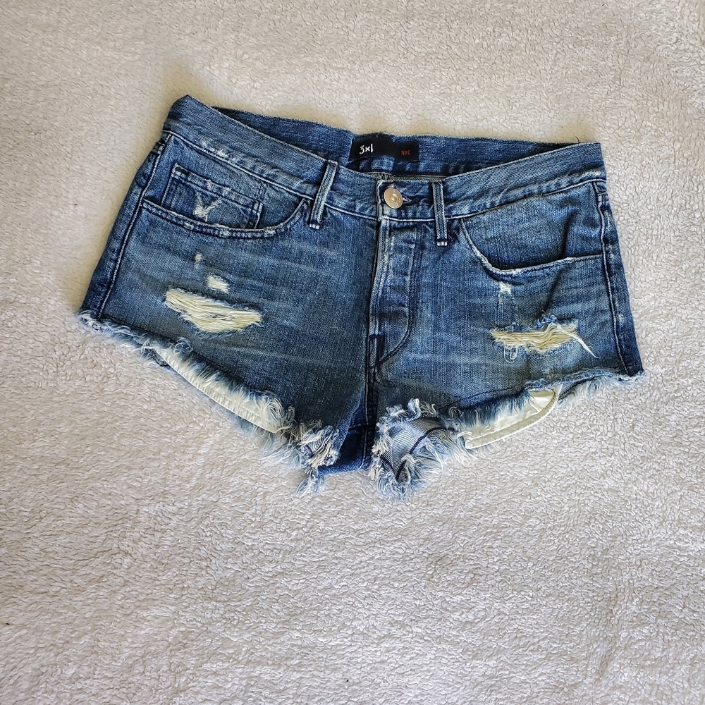 3x1 NYC Button Fly Distressed Fringe Denim Short Shorts Western Rodeo Cowgirl